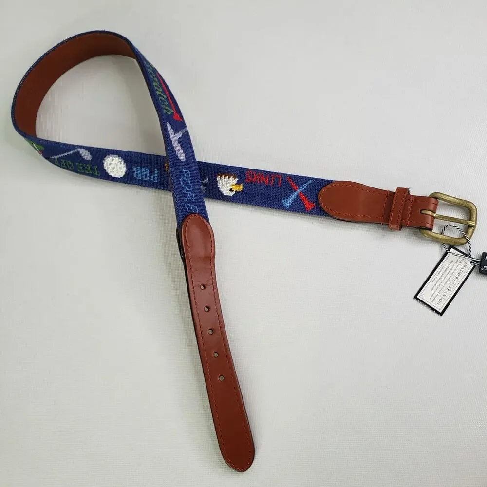 Smathers Branson Needlepoint Belt Golf Clubs Tees Balls Mens Size 36 New
